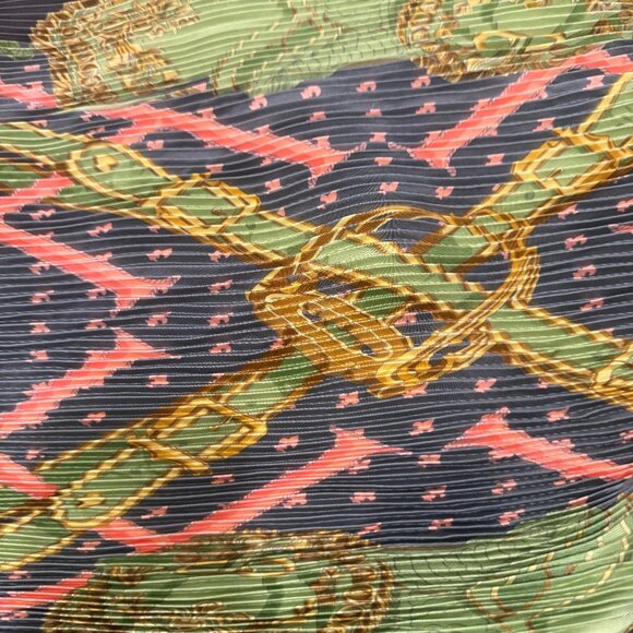 HERMES PLISSE SCARF DARK BLUE/GRAY BLUE GREEN PINK GOLD MEDIUM TO LARGE - Picture 7 of 14